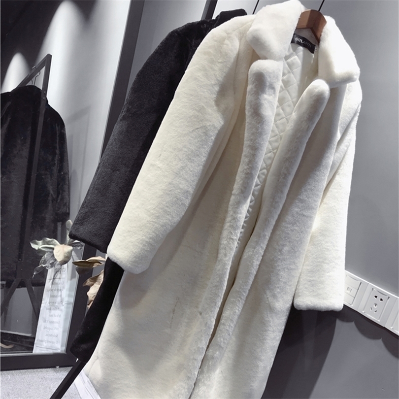 Womens Wool Blends Women Autumn Winter Casual Thickened Faux Fur Coat Furry Warm Fur Outerwear Loose Faux Rabbit Fur Long Jacket 220926