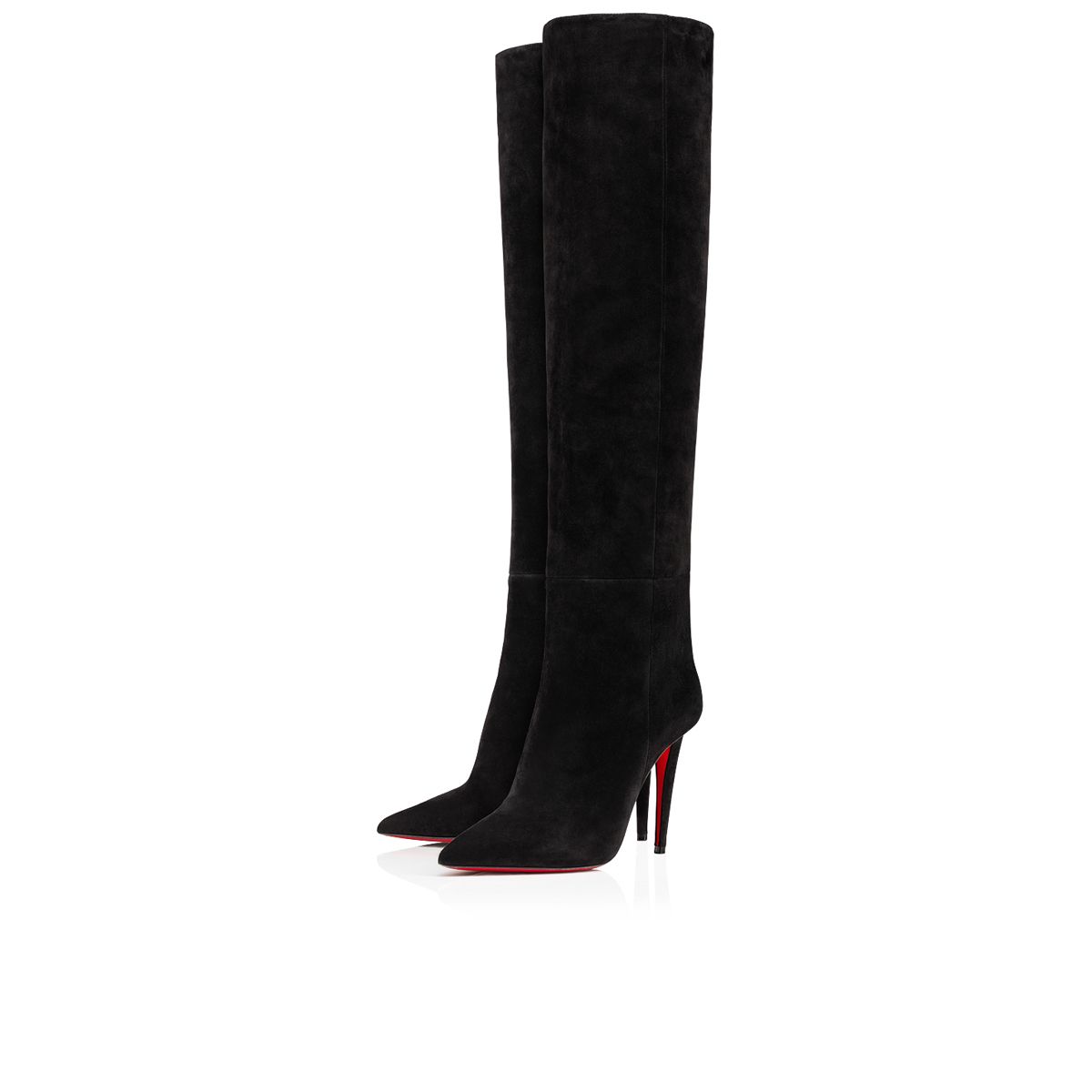 

Fashion Designer 100cm Stiletto Women Boots Over the Knee with Pointed Toe Black suede calfskin with a sleek silhouette Reds sole Refined Astrilarge Botta