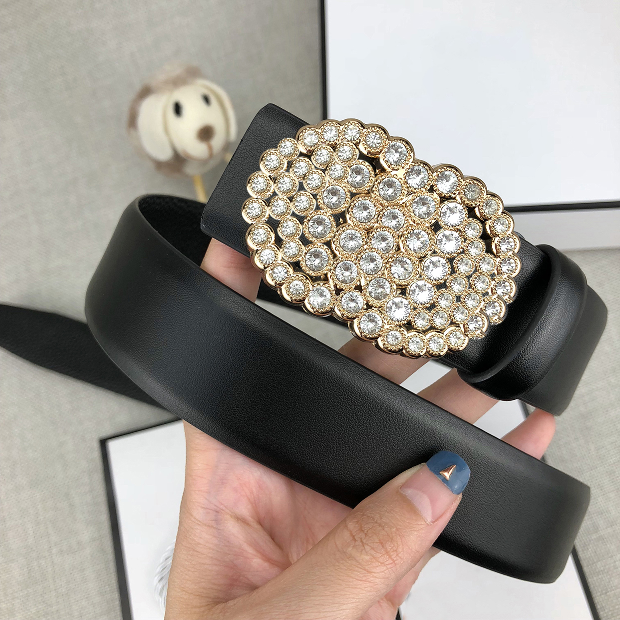 

Mens Belts For Women Designer Cowhide Belt Unisex Crystal Diamond Buckle Black 3.4cm