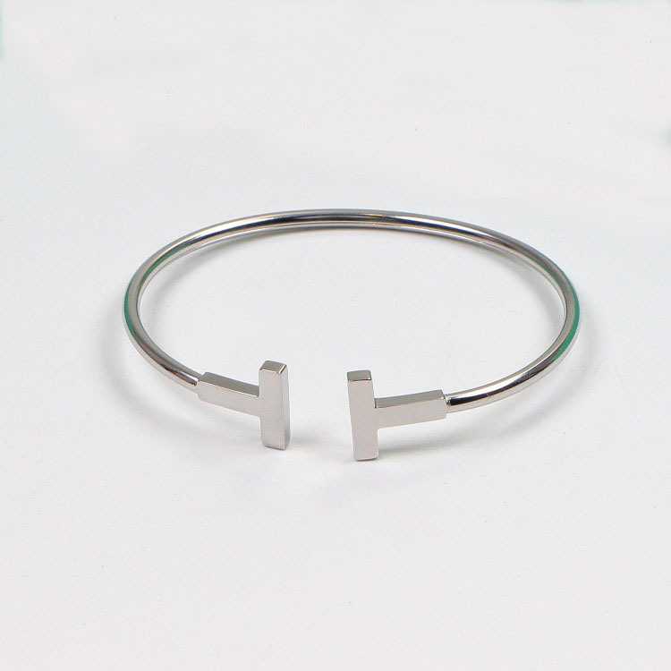 

Home Double cuff diamondbangle gold bracelet for men 925 Sterling Silver Plated 18k Rose Gold Bracelets T-shaped Open Spring Adjustable