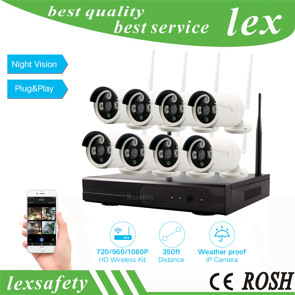 8-CH 1MP CCTV Kits 8CH Vidéo Kit NVR sans fil Extérieur IR Night Vision IP Wifi Caméra Système de sécurité Surveillance Caméras IP