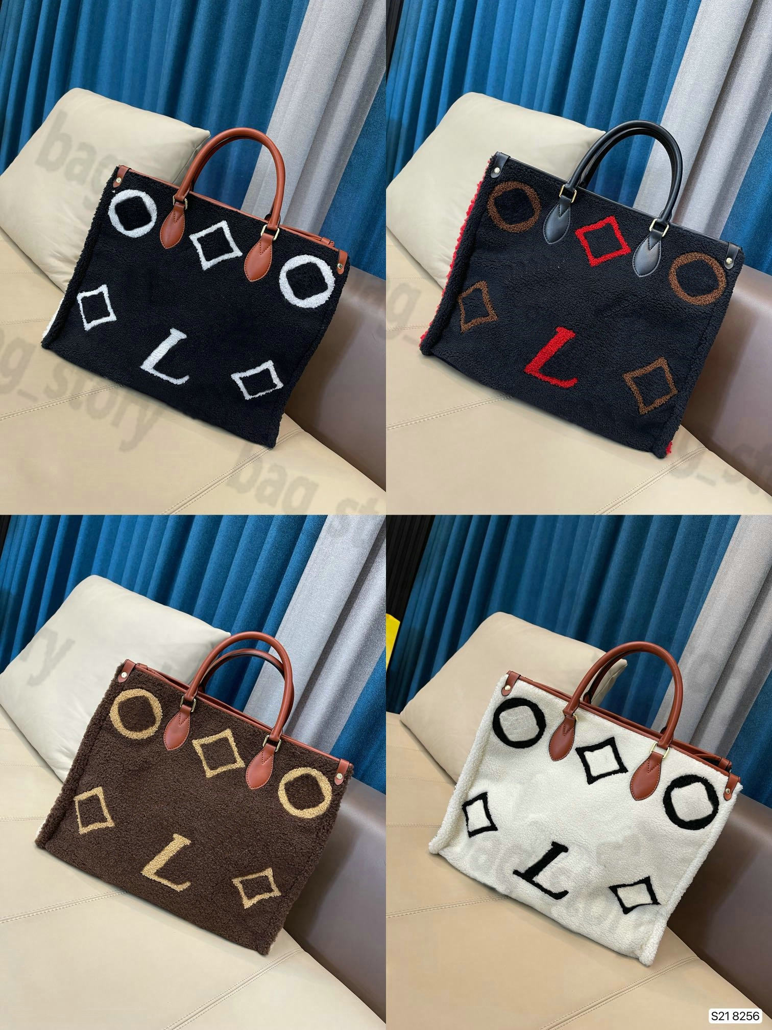 

Winter Bag Women ONTHEGO GM Teddy Series Handbag Lambswool Fur Shoulderbag Large Capacity Warm Shopping Tote Leather Handle Fashion Hobo Colored Monos Letter Totes