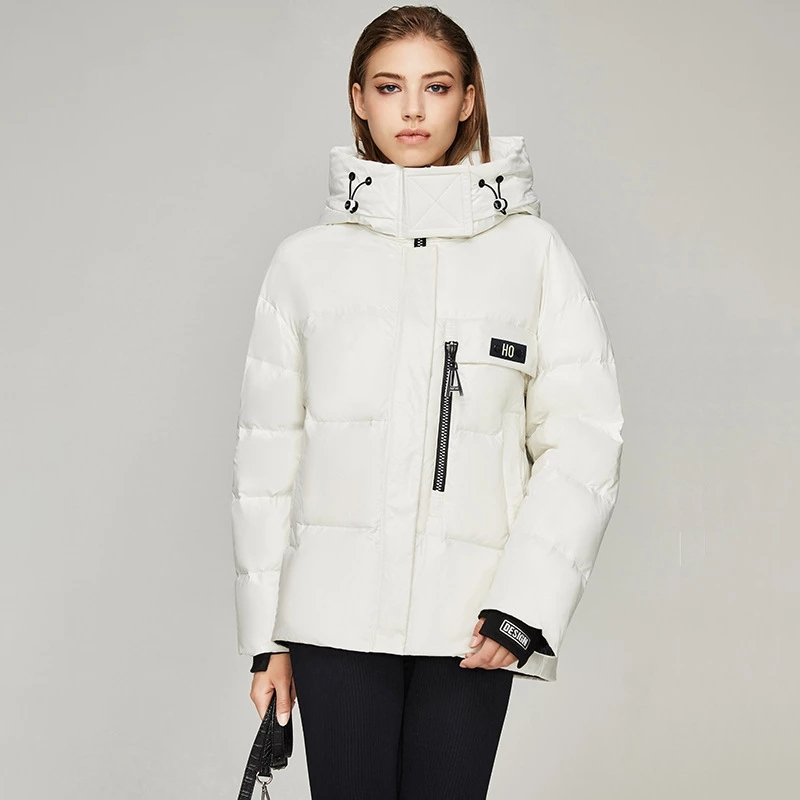 

Winter White Duck-down Down Jacket Hooded Womens Casual Fashion Thicken Warm Trend coats, Photo style and color