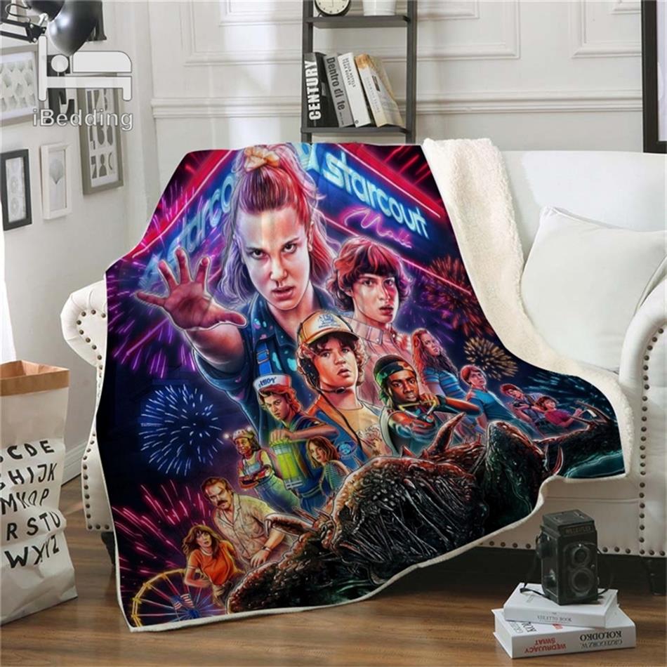 

New Horror Movie Stranger-Things Premium Throw Blanket Print on Demand Sherpa Blankets for Sofa Customized DIY Plush Thin Quilt LJ242Y