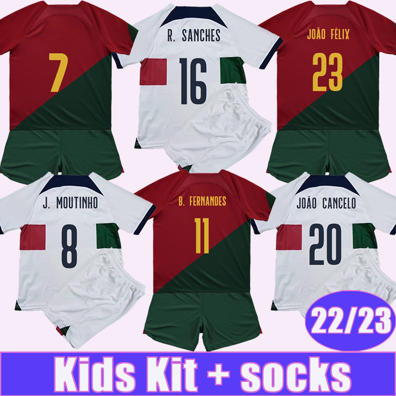 

2223 BERNARDO PEPE Kit Kids Suit Soccer Jerseys National Team JOAO FELIX B. FERNANDES J. MOUTINHO WILLIAM Home Away Child Suit Football Shirts, Tz10194 22 23 home no socks