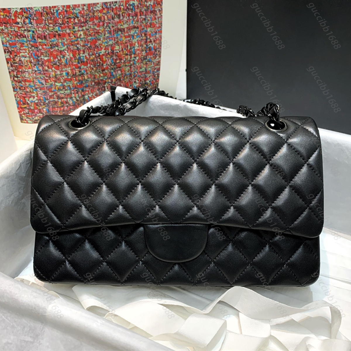 Shoulder Bags 10A Original quality women bags purses caviar lambskin classic quilted double flap medium size 25cm chain handbag Luxuries Designers mini