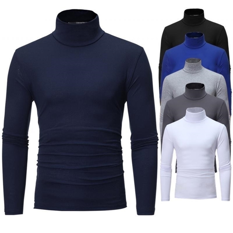 T-shirts pour hommes Automne Hiver Hommes Thermique À Manches Longues Rouleau T-shirt À Col Roulé Solide Couleur Tops Mâle Slim Basic Stretch Tee