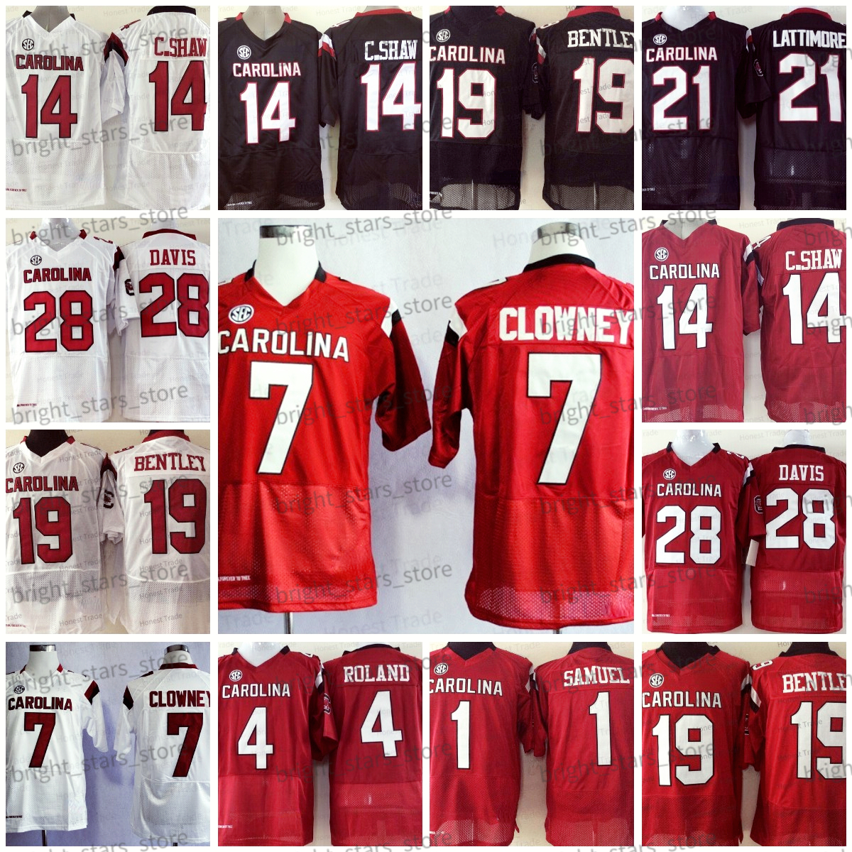 

American College Football Wear 1 Deebo Samuel Football Jersey 7 Jadeveon Clowney NCAA South Carolina Gamecocks 4 Shaq Roland 19 Jake Bentley Lattimore 14 Connor Shaw, Men;as