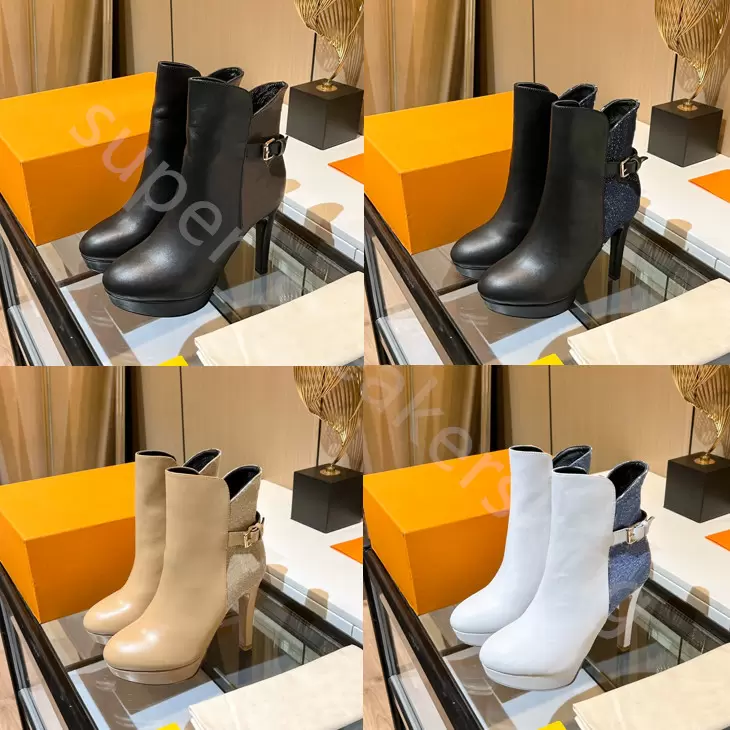 Designer Women Boots High heel 10CM Fashion Ankle boots real leather Martin boot Outdoor Thick Bottom Shoes with Box size 35-42
