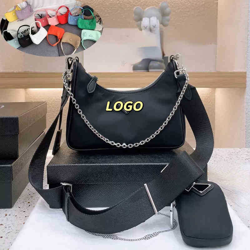 Shoulder Bag P Family Designer Bags Three In One Chain Crossbody Bags Waterproof Nylon Wide Black Shoulderbag Belt Messenger Fashion Handabg 4X1H