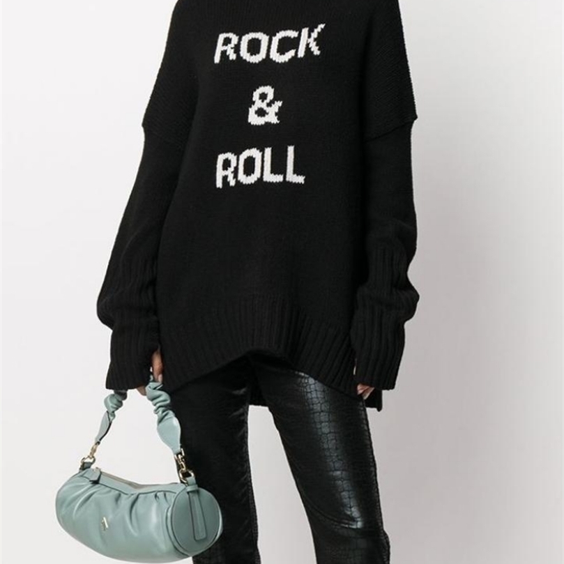 

Womens Sweaters Autumn and Winter Zadi Turtleneck Letter Printing Women Midlength Pullover Loose Outer Wear Sweater 220923, White