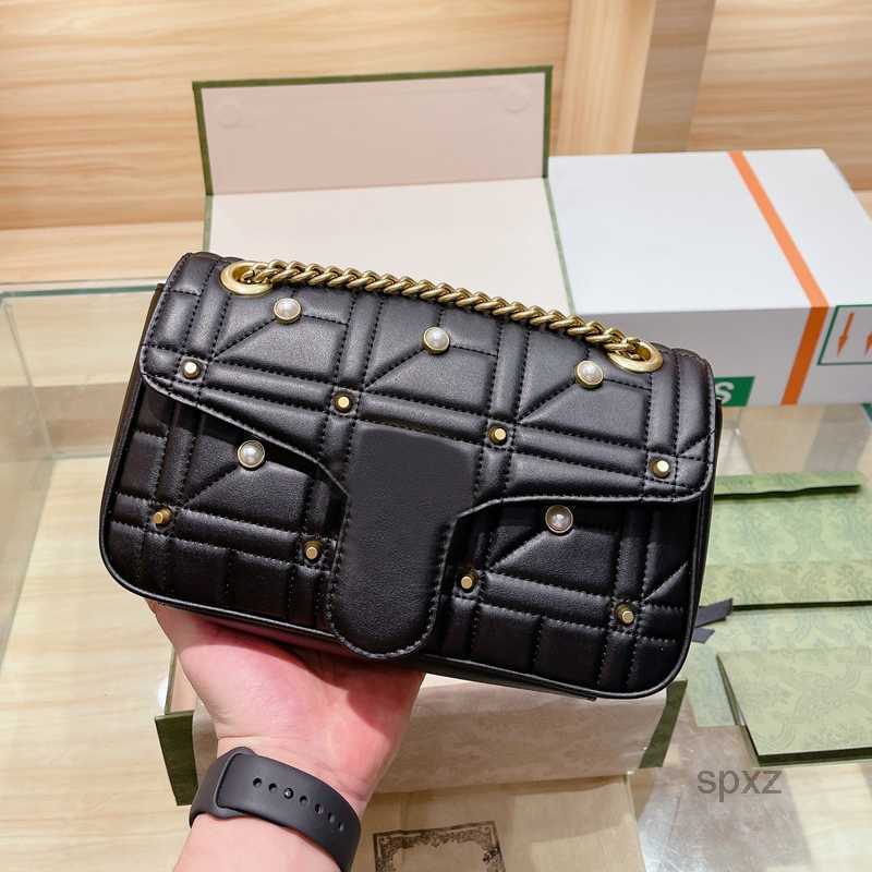 

Evening Bags 2022 Classic Cross Body Bag Women Shoulder Bags Leather Geometric Patterns Pearl Stud Chain Flap Interior Zip Pocket Purse
