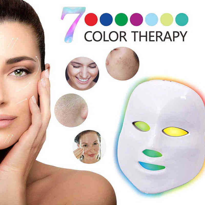 Foreverlily 7 Colors Light Led Facial Mask with Neck Skin Rejuvenation Face Care Beauty Anti Acne Brighten Device 220516