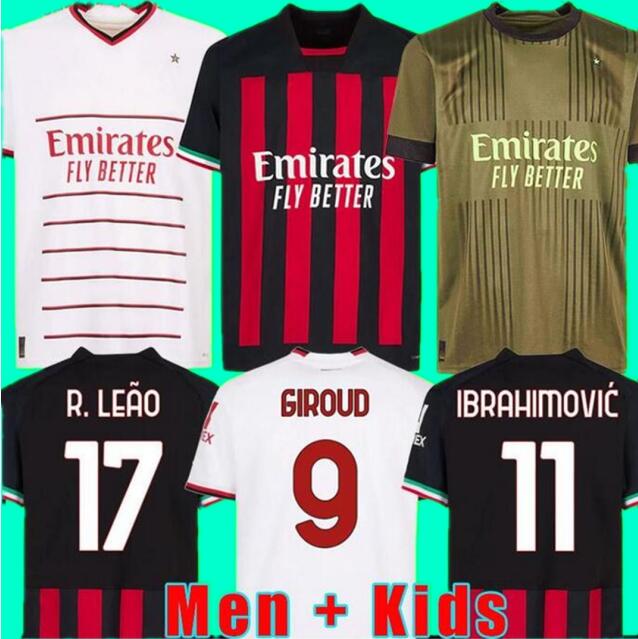 22 23 Jersey de football Giroud Tomori Ibrahimovic Football Shirt 2022 2023 Tonali Bennacer Rebic Camiseta de Futbol Romagnoli Leo AC Milans Men