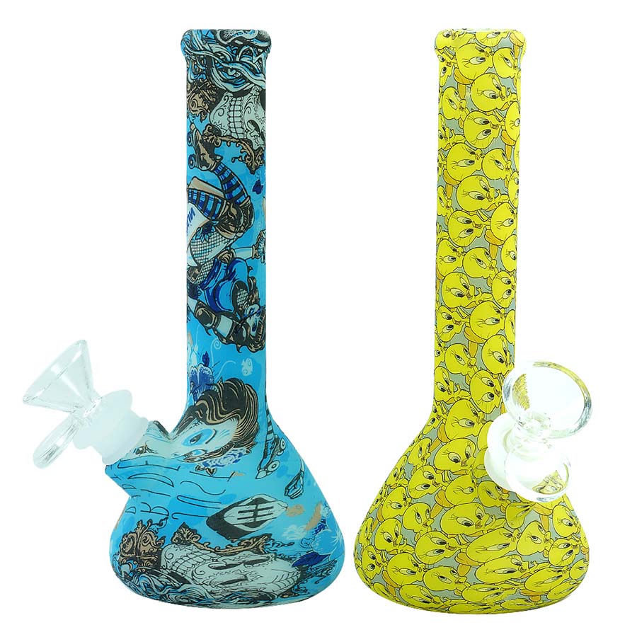

Hookahs 7.4'' beaker shape glow in the dark and printed silicone bong water pipes smoking bongs hookah pipe