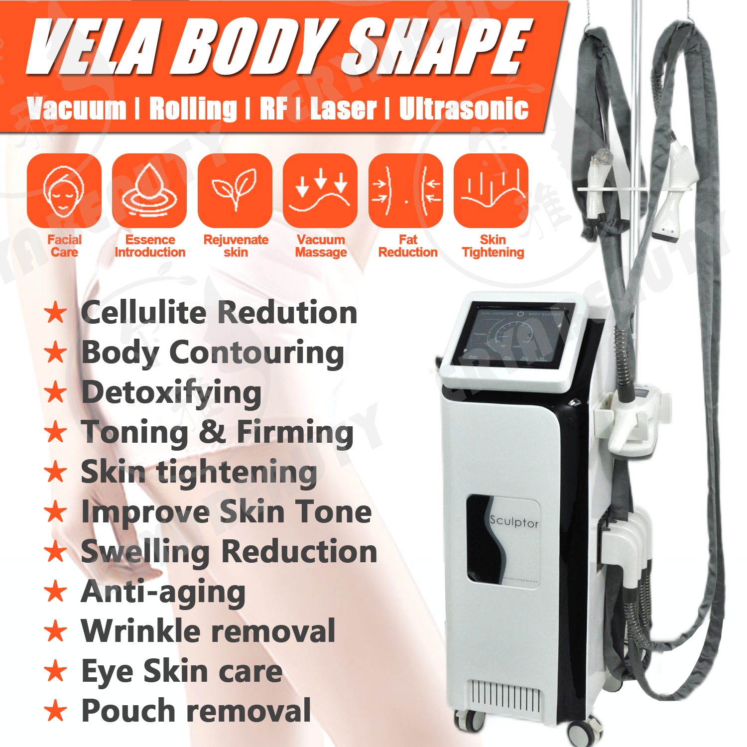 

Professional 4 Handle Multi-Functional Beauty Equipment Vacuum Rf Body Shape Rollers Massage 40k Cavitation Effective For Fat Removal Slimming Machine