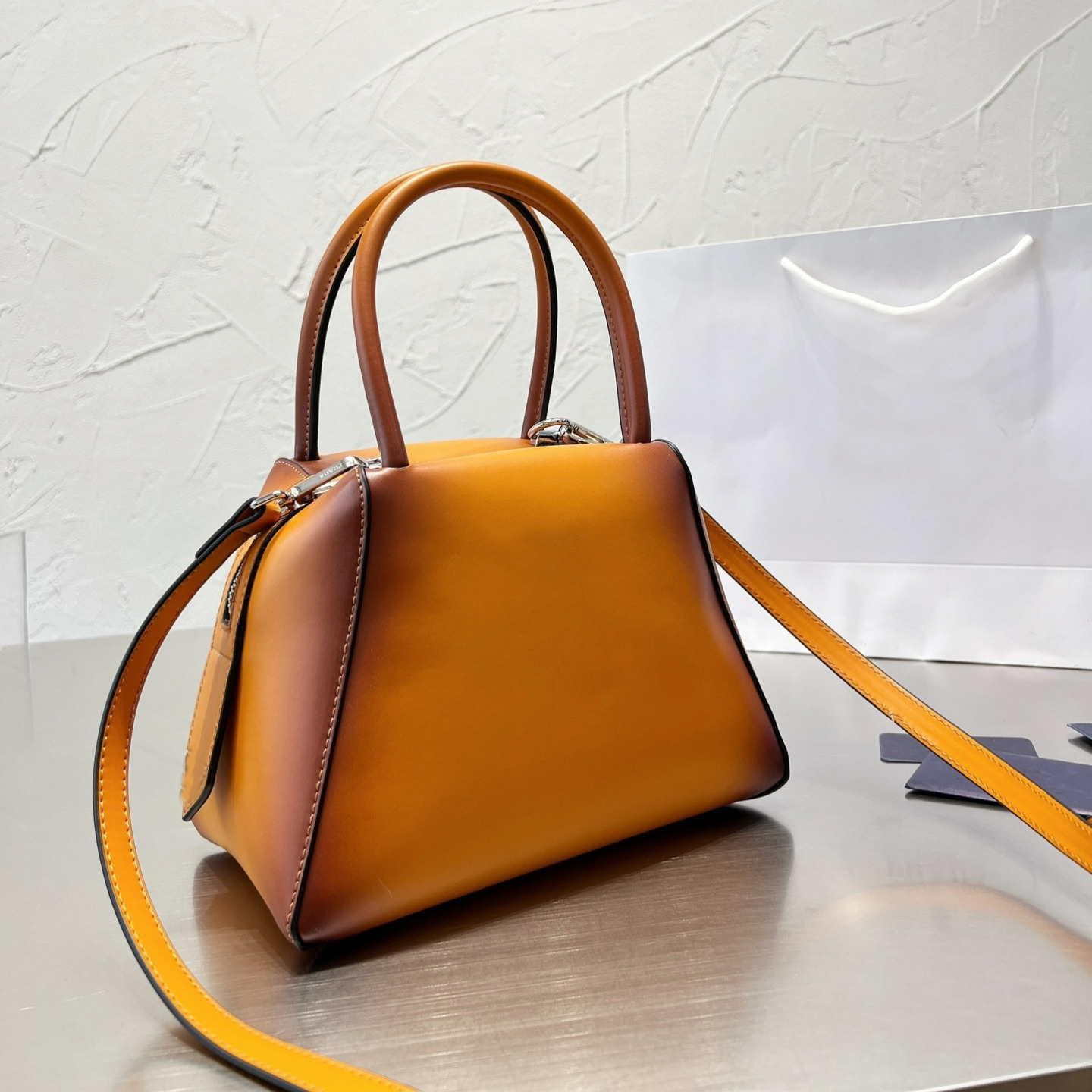 

5A Luxury Design Totes Leather Material Double Handle and Single Shoulder Strap Handbags, Yellow