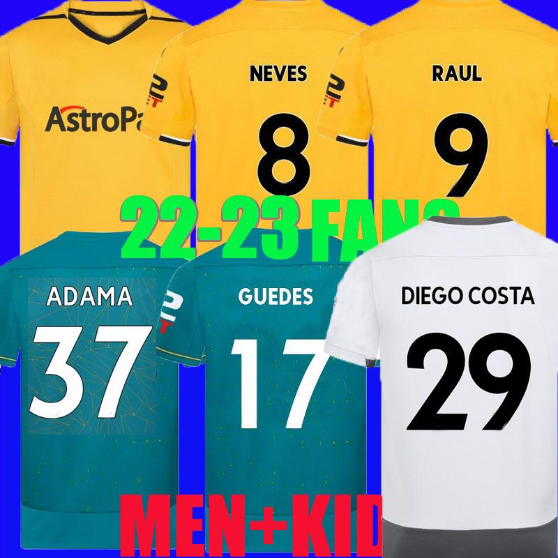 

4XL 2022 2023 Wolves GUEDES Soccer Jerseys DIEGO COSTA ADAMA KILMAN SEMEDO RAUL NEVES MATHEUS N Wanderers J.OTTO PODENCE 22 23 Football Shirts Men Kids Kits HEE CHAN, Away kids