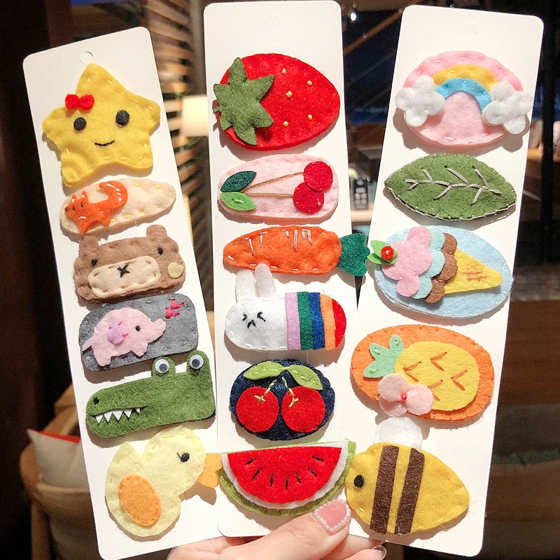 

Cute Girls Felt Baby Hair Clip BB Clips Cartoon Mini Bangs Clip Children Fashion Barrettes Hair Accessories, Mixed style