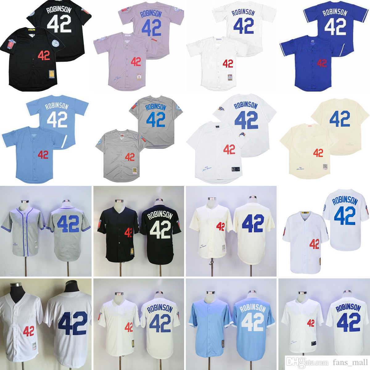 

Mitchell and Ness Vintage Baseball 42 Jackie Robinson Jerseys NCAA Stitched Breathable Sport Gray 1963 Cream 1955 white 1959 1981 blue Pullover, Mitchellness (with team name)