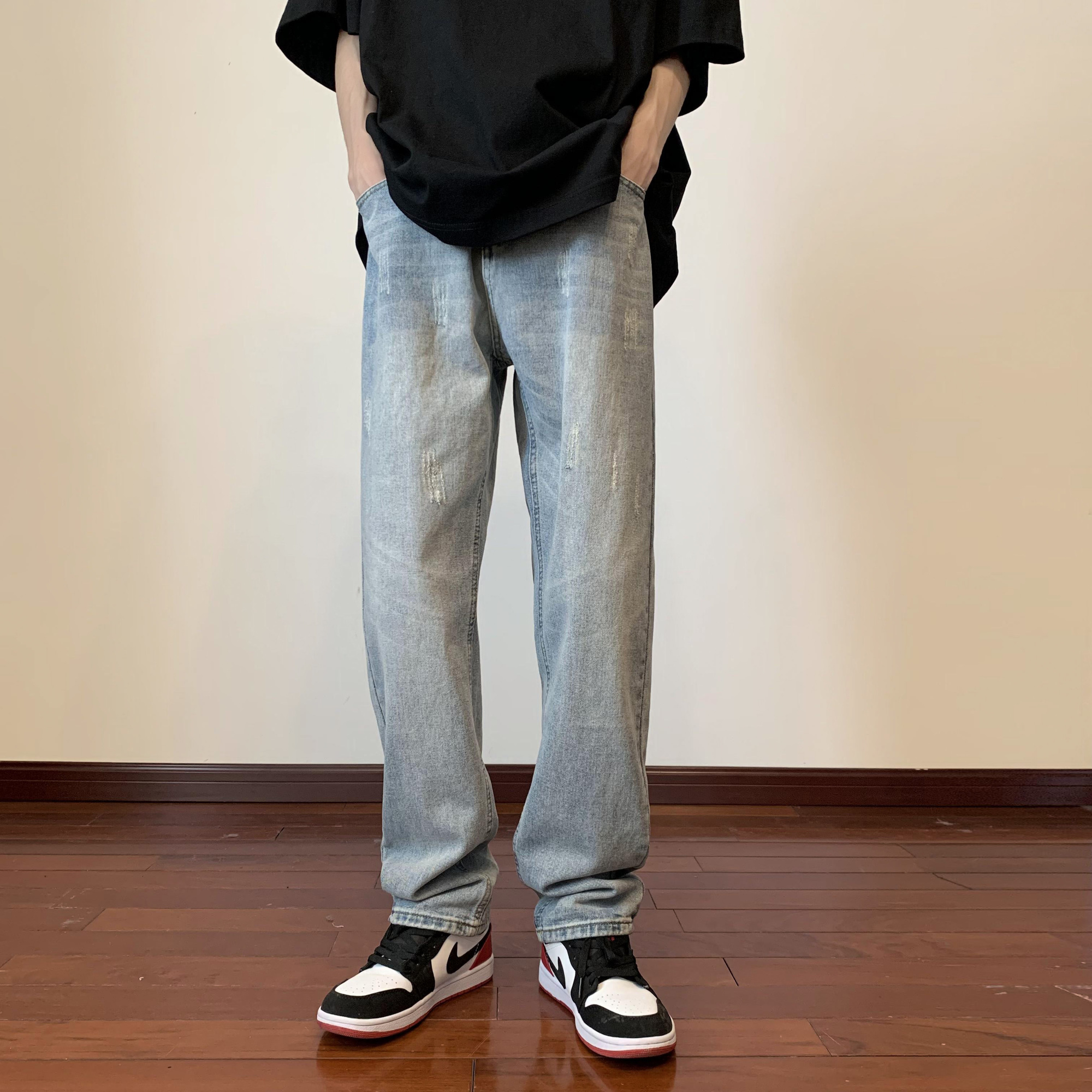 

Men's Jeans Vintage Fashion Loose Straight Casual Wide Leg Pants Cowboy Mans Streetwear Korean Washed Trousers Summer jeans 220927, Gray