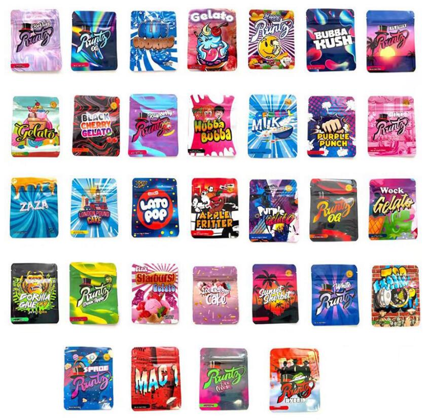 

3.5g White Runtz og packaging bags Wock Gelato London Pound cake mylar bag HUBBA BUBBA KUSH APLLE FRITTER JOKE'S UP Gorilla glue stand-up pouch baggies