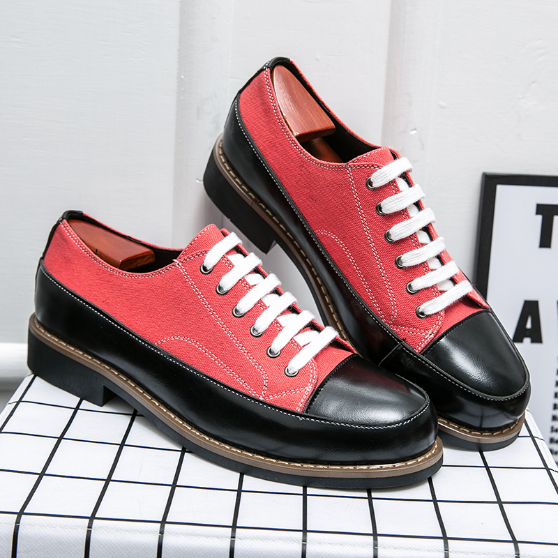 Chaussures décontractées à la mode pour hommes, chaussures en toile avec couture PU, bout rond, dentelle, confortables, rue, extérieur, quotidien