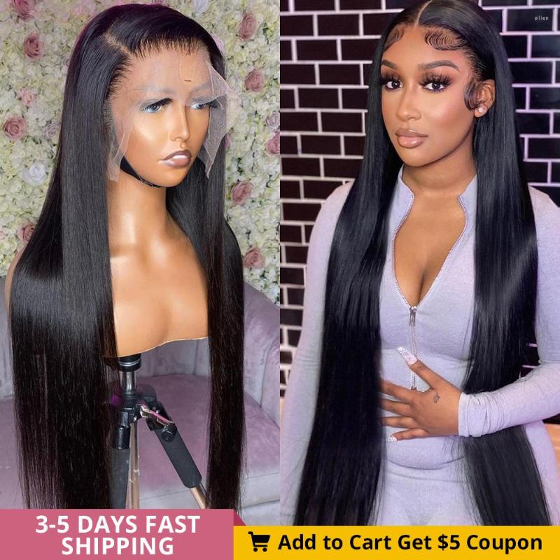 

Bone Straight Human Hair Wig HD Transparent 13x4 Lace Front Wigs Pre Plucked 4x4 Closure 40inch Glueless, 4x4 lace closure wig