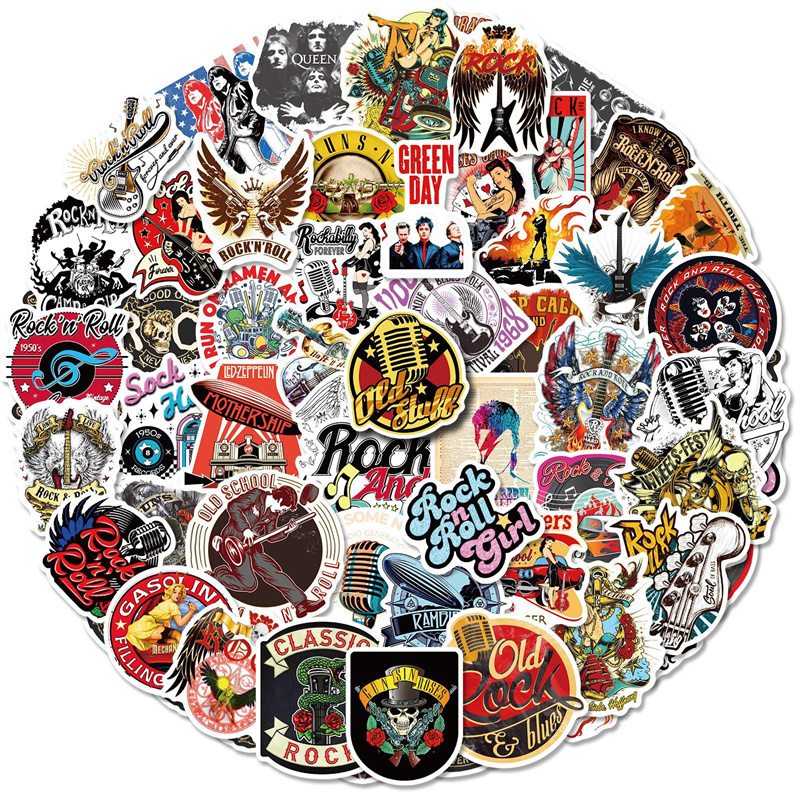

50PCS Rock Music Stickers Retro Graffiti Stickers for DIY Luggage Laptop Skateboard Motorcycle Bicycle Decals, Multi colors