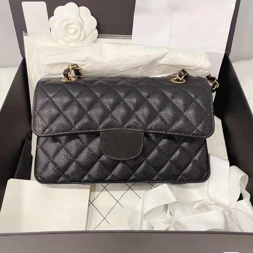 

5A Classic Flap Bag Designer Bag Ladies Caviar Lambskin Shoulder Handbag Gold Silver Chain, Gift box