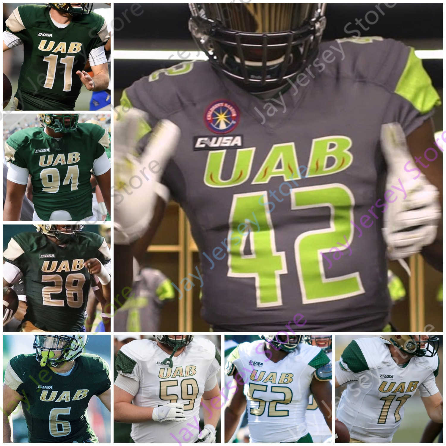 

2020 UAB Alabama Birmingham Blazers Football Jersey NCAA College Lucious Stanley Kendall Parham Myron Mitchell Smith Moll White Noah Wilder, Dark grey