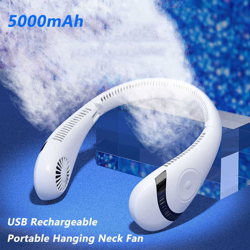 

Electric Fans Portable 5000mAh Hanging Neck Fan Foldable Summer Air Cooling USB Rechargeable Bladeless Mute Neckband Fans Outdoor T220924