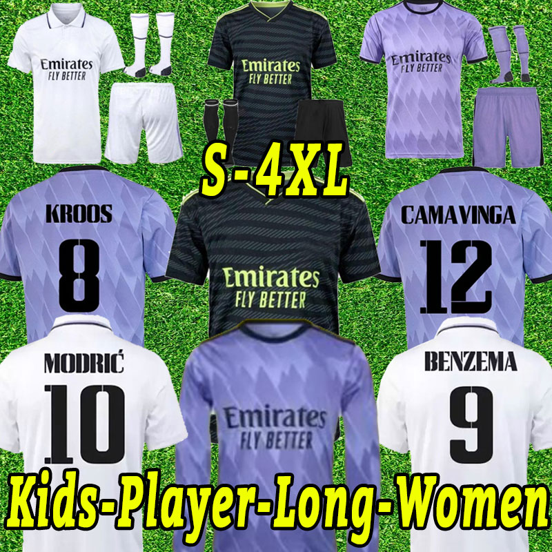 

Real 4XL BENZEMA soccer jerseys 22/23 football shirt VINI ALABA TCHOUAMENI CAMAVINGA MODRIC VINICIUS RUDIGER player version men kids kit Madrid long women socks 2022, Home