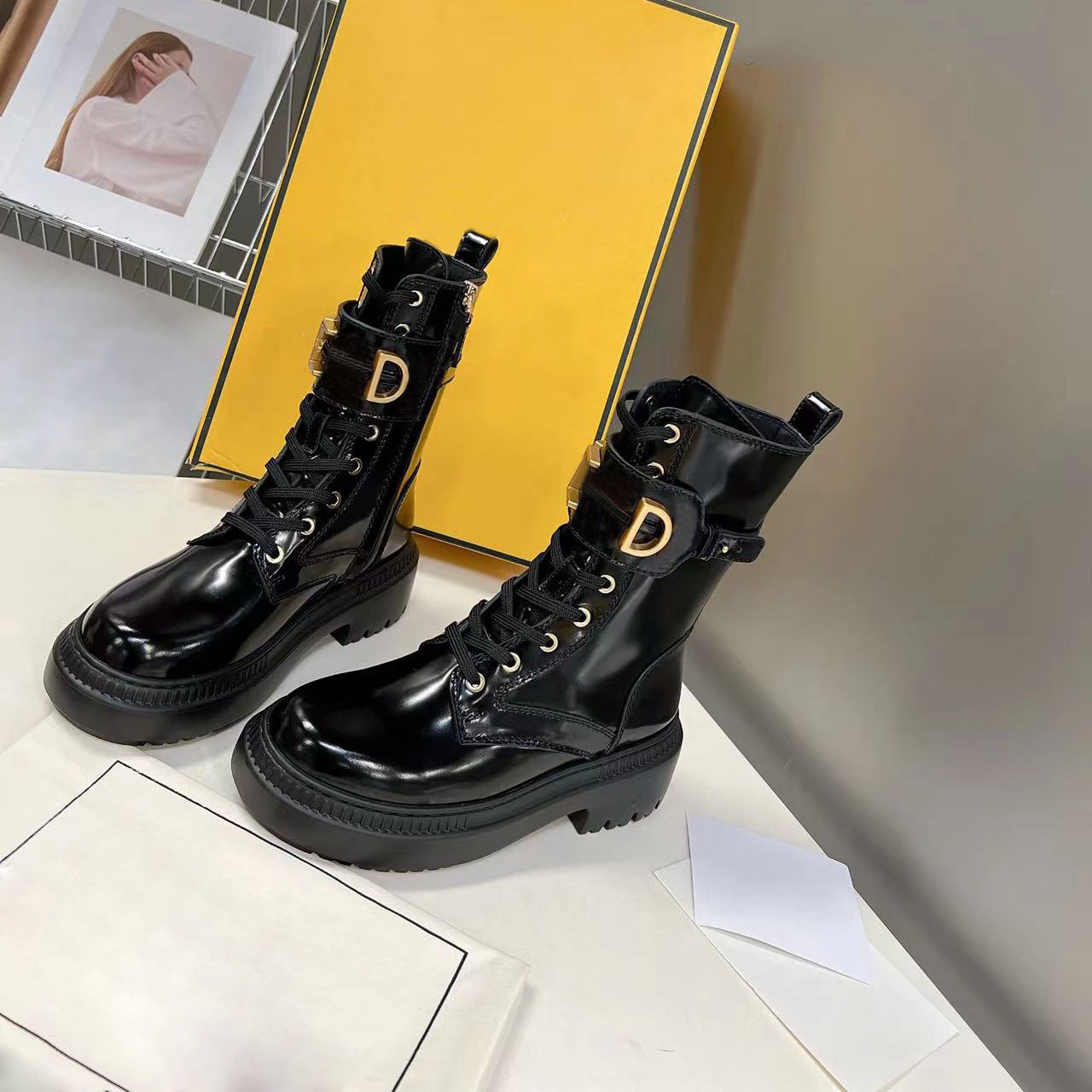 

Half Boots Womens Shoes Martin Boots Designer Gold size35-41, Black