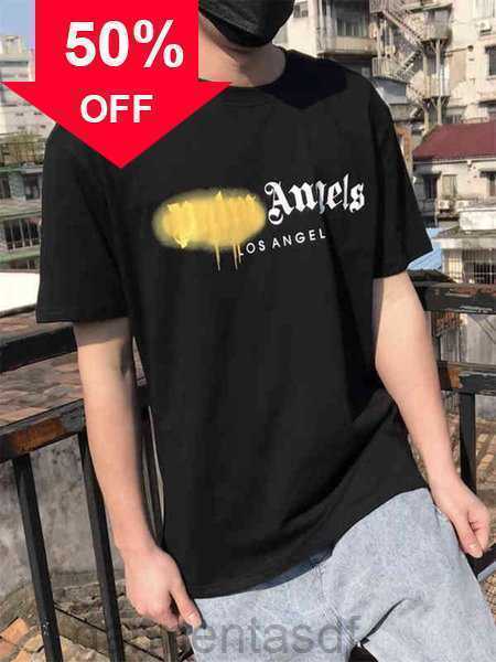 

Men' T-shirts T-shirt Palm Palmangel Spray Painted Alphabet Printed Round Neck Short Sleeve Loose Casual Men' and Women' T-shirt Trend 259, Black purple paint