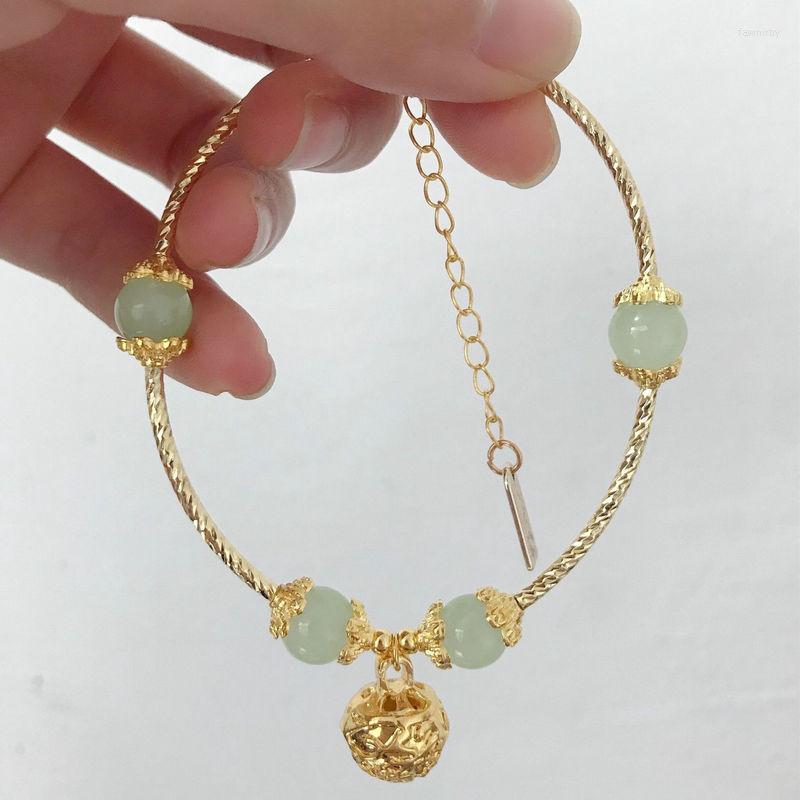 

Bangle Hetian Jade Bell Bracelet Chinese Inlay Craft Ladies Wrist Jewelry Hand Chain With Charms