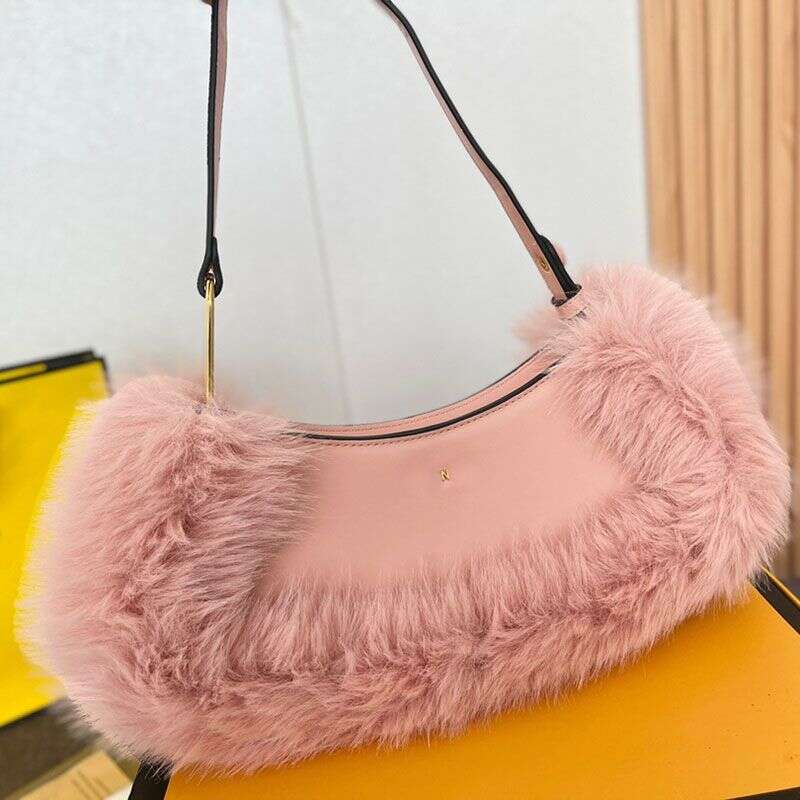 

Evening Bags Fluff Half Armpit Moon Bags Shoulder Bag Women Canvas Handbag Fashion Hobo Bag Zipper Purses Hardware Letters Leather WalletsMM