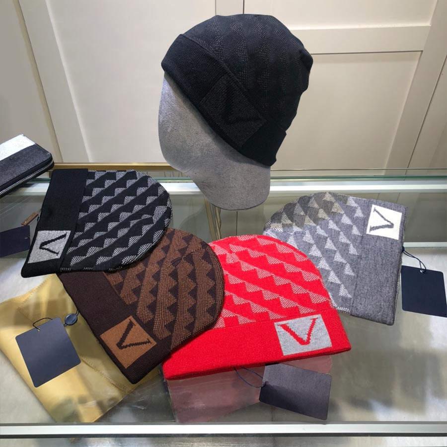 

Knitted Hat Beanie Cap Designer Skull Caps for Man Woman Classic Plaid Winter Hats 5 Color, C1