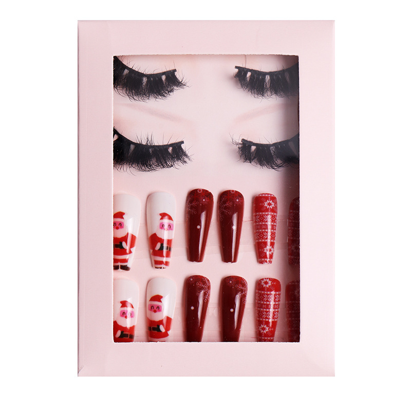 Faux cils épais bouclés et faux ongles, costume de Noël, entrecroisé en désordre, fait à la main, faux cils en vison 3D réutilisables, maquillage