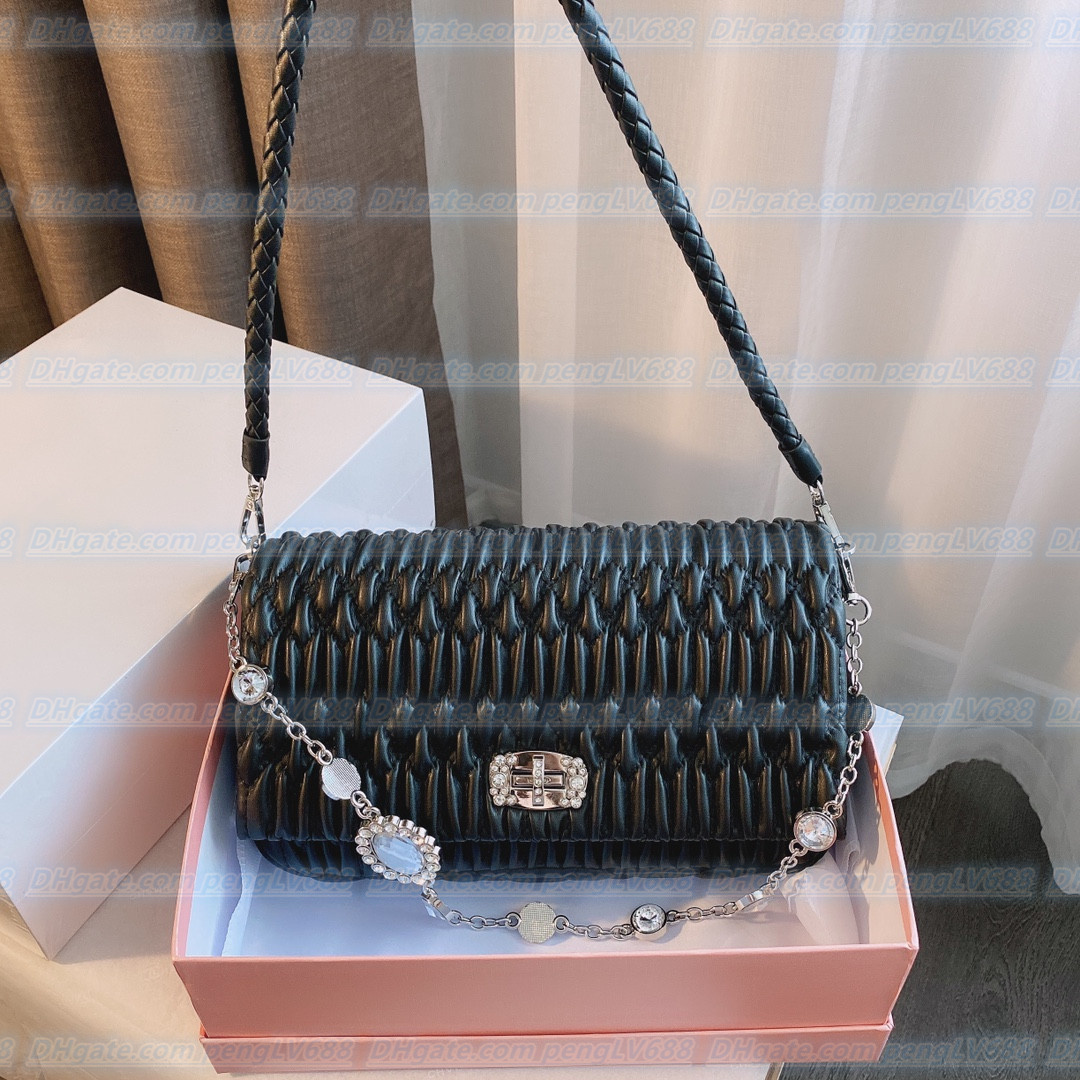 

bag Top miu quality Chain inlaid with crystal Shoulder Bags soft sheep leather handbags Luxury designewallet womens Cross body bag Tote Clutch Bags KPKK, Pink