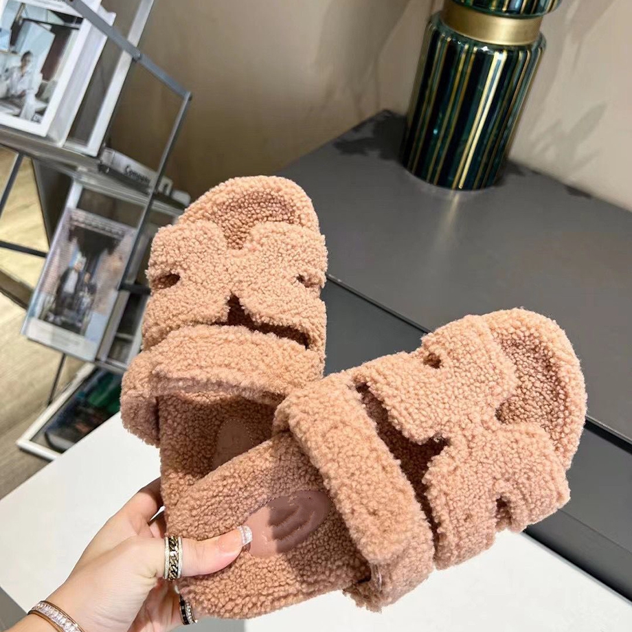 

slippers sheepskin wool one-piece thick-bottomed sandals 2022 women's outdoor wear indoor leisure all-match lazy flip-flops adad