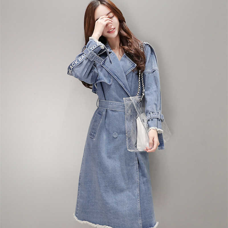 

Trench Coats latest women denim windbreaker with lapel single breasted monochromatic waist coat Y2209, Photo color