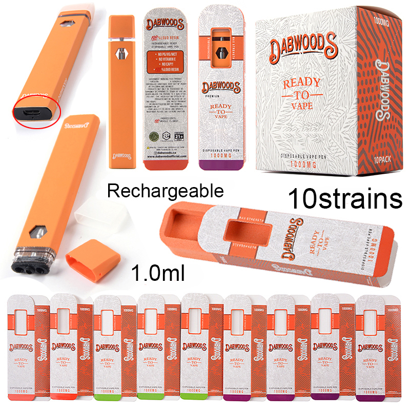 

Dabwoods Rechargeable Disposables Vapes Pen E cigarettes 1.0ml Empty Starter Kits Thick Oil Vaporizer Pens 280MAH 10strains