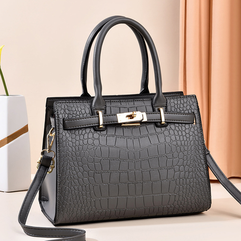 

ladies leather shoulder bags thicken styling fashion Tote bag elegant atmospheric pressure flower crocodile handbag large solid color Joker backpack, White2