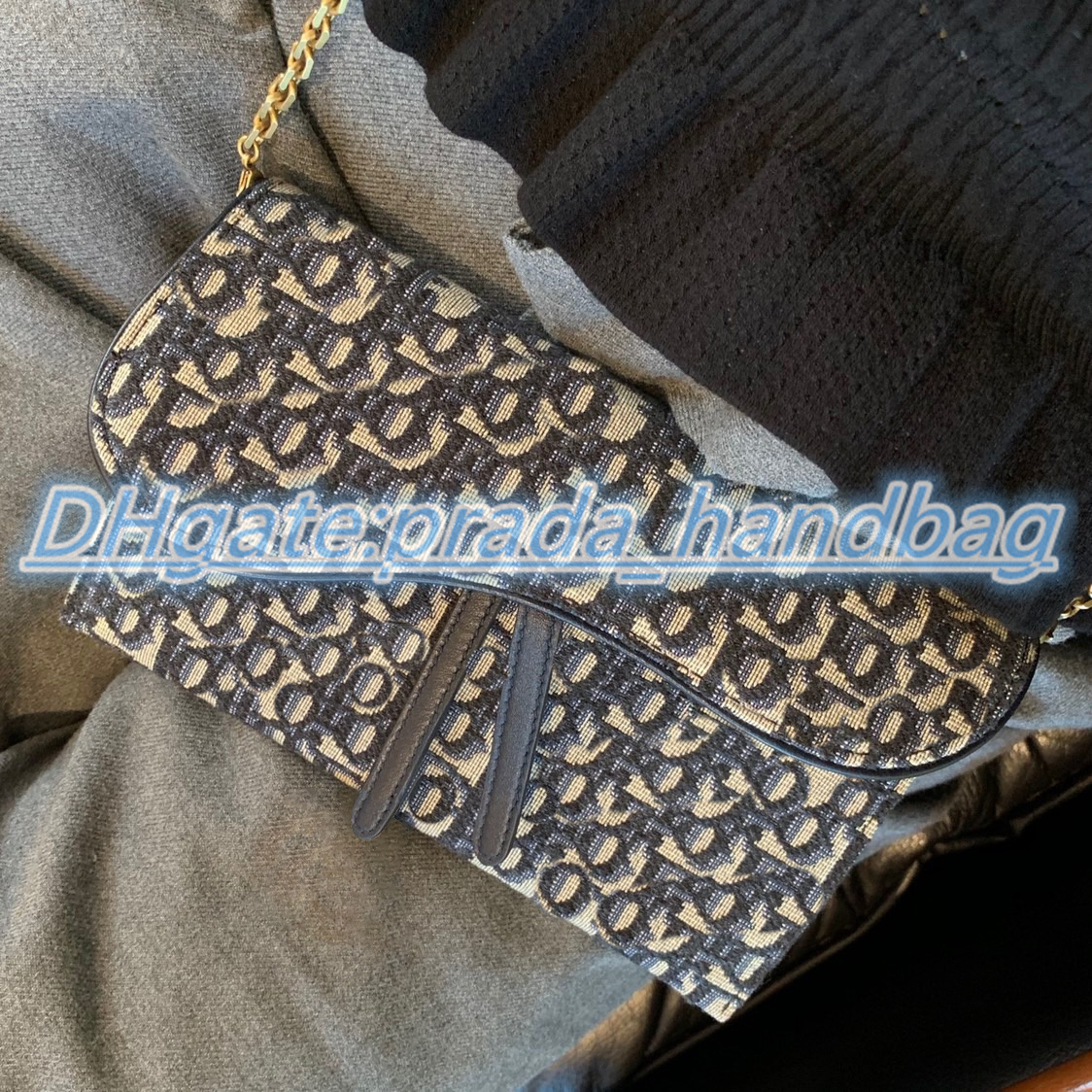 

Luxury two piece set long chain saddles bag pochette embroidery mens women's wallet purses 2PCS Designer coin purse card holder crossbody shoulder Gold chain bags, Box