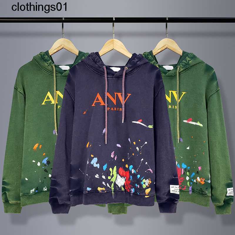 

Lanvin In the autumn and winter of Sweatshirts the new Terry washing water graffiti color ink letters Pure Cotton Hooded Hoodie men' fashion street, Green