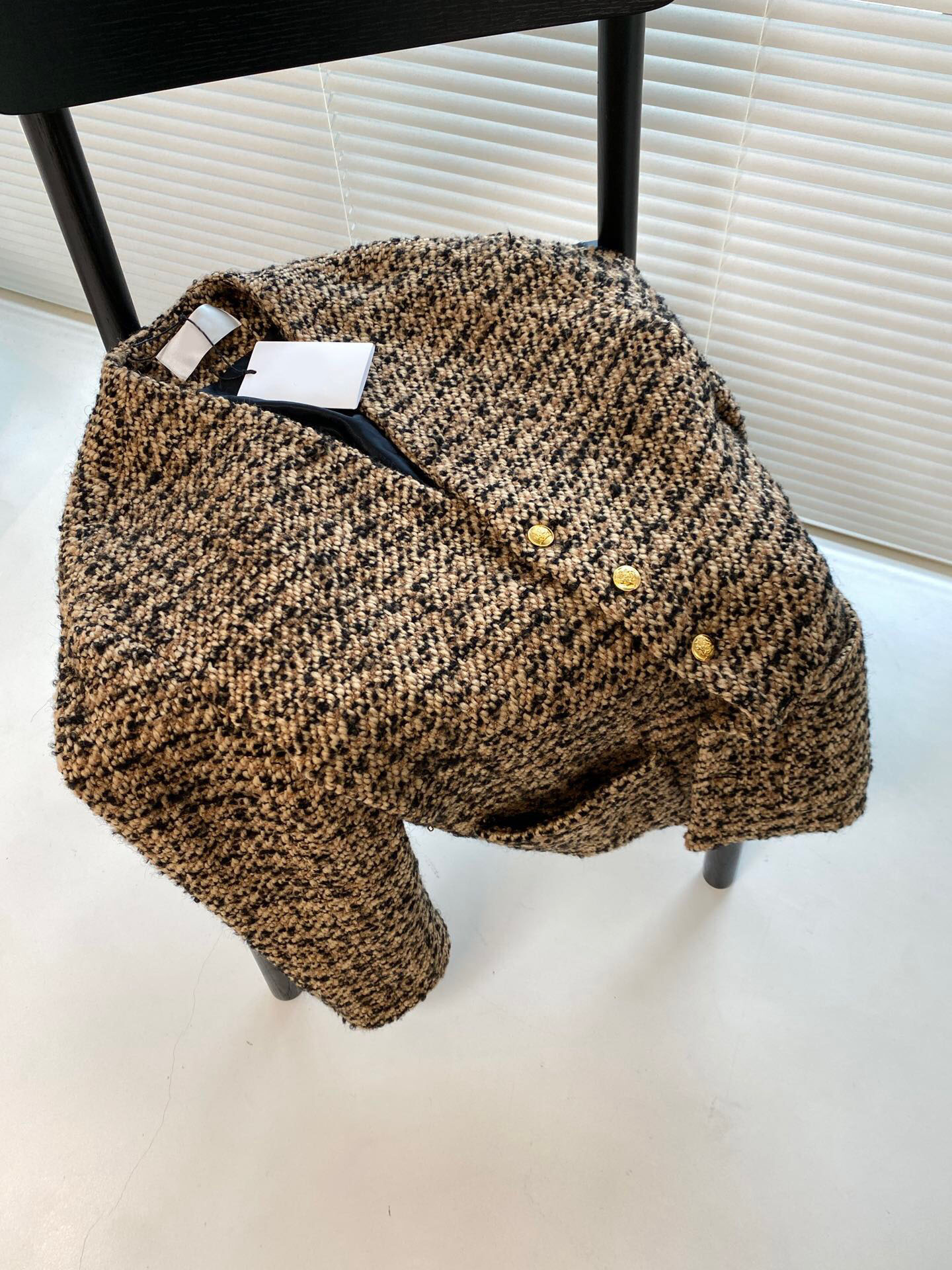 

Vintage Women' Jackets Metal Buttons V-neck Long Sleeve Loose Tweed Jacket Women Preppy Style Woven Autumn Winter Long Coat, Khaki