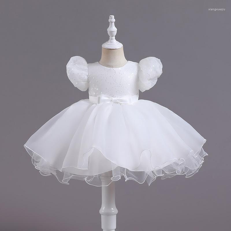 

Girl Dresses Toddler White Baby Girls Baptism Dress Puff Sleeve 1 Years Birthday Tutu Party Princess Born Wedding Children Clothes
