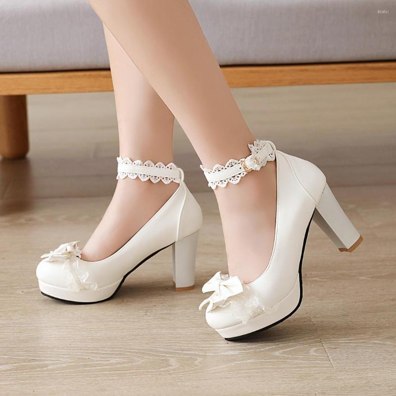 

Dress Shoes Womens 2022 Lolita Woman Mary Jane Sweet Heels Lace Lovely Girl Japanese Style Zapatos De Mujer 28-47, Black