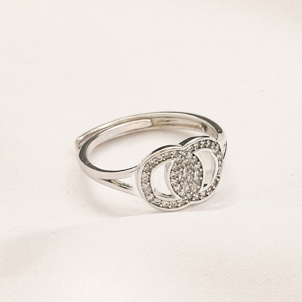 

Fashion Jewelry Designer Letter Rings Women Loves Charms Wedding Supplies Zircon 18K Gold Plated Copper Finger Adjustable Open Ring Luxury Accessories